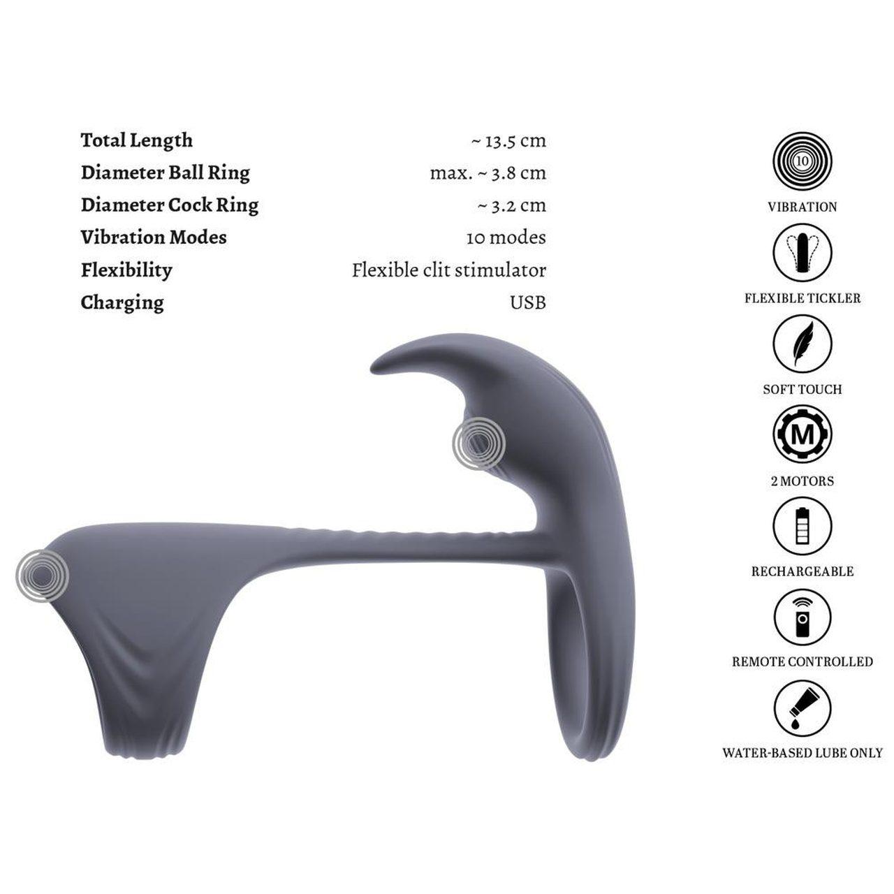 Podwójny pierścień wibrujący z pilotem i stymulatorem łechtaczki | Loris.pl
