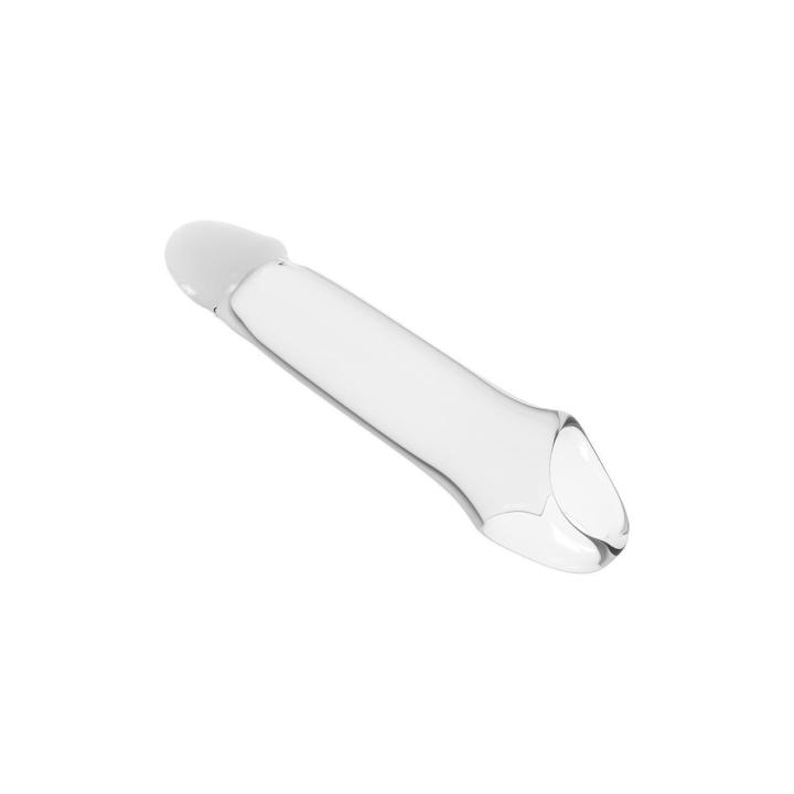 Przedłużka na penisa 17,3 cm z paskiem na jądra – przezroczysta nakładka