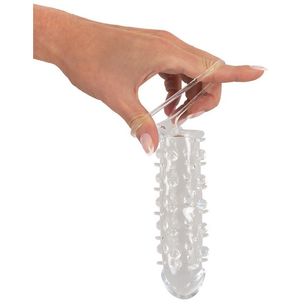 Przezroczysta nakładka na penisa 11 cm +2 cm z wypustkami i pierścieniem | Loris.pl