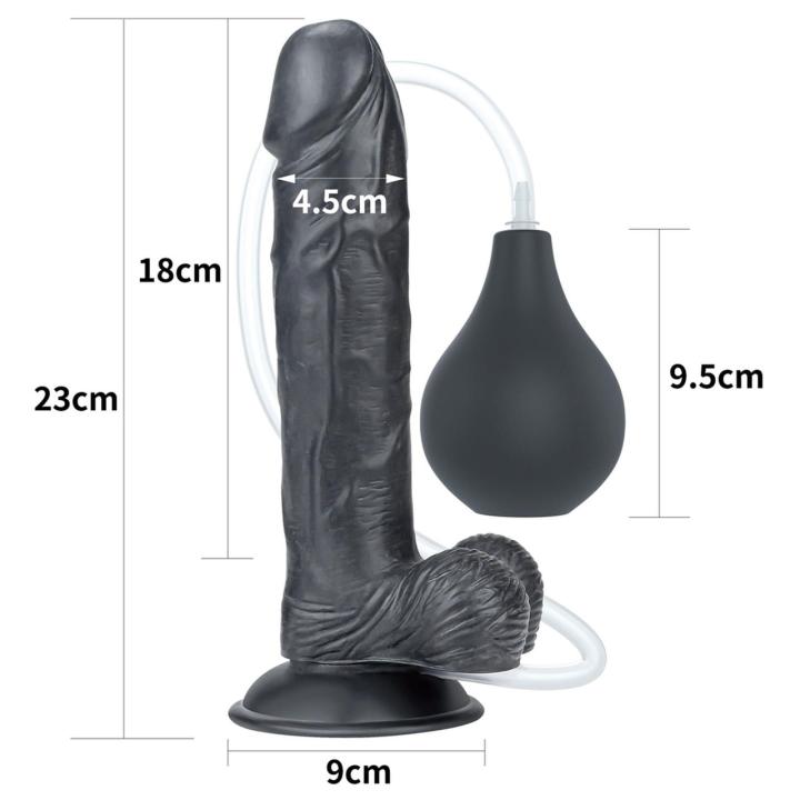 Realistyczne dildo do squirtingu z przyssawką 22,5 cm czarne | Loris.pl