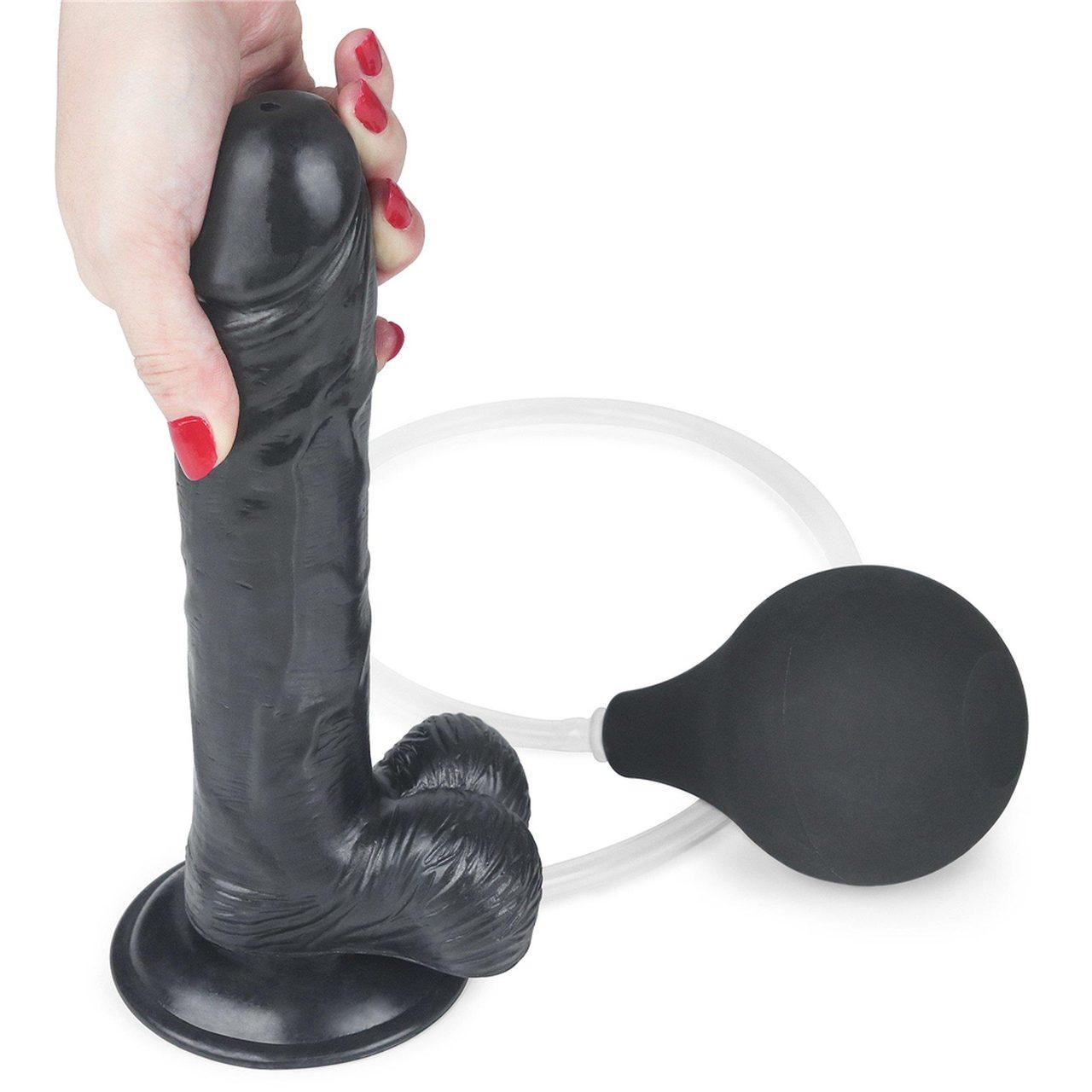 Realistyczne dildo do squirtingu z przyssawką 22,5 cm czarne | Loris.pl