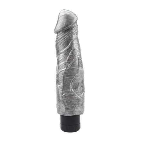 Srebrny realistyczny wibrator 23,5 cm z regulacją wibracji