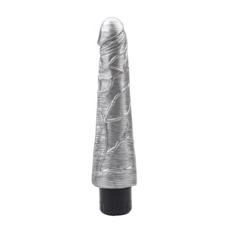 Srebrny realistyczny wibrator 23 cm z regulacją wibracji