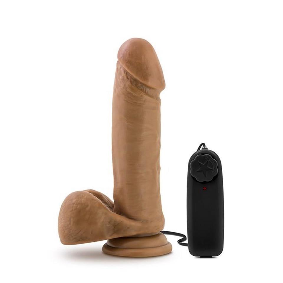 Realistyczne dildo w kolorze mocha z wibracjami, pilotem i przyssawką- 20,3 cm