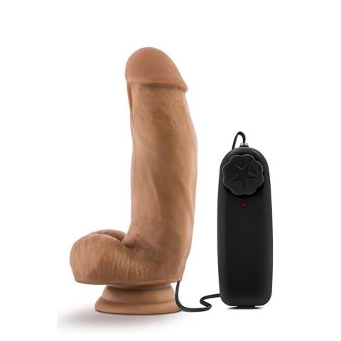 Realistyczny wibrator z pilotem 17,7 cm mocha – przyssawka