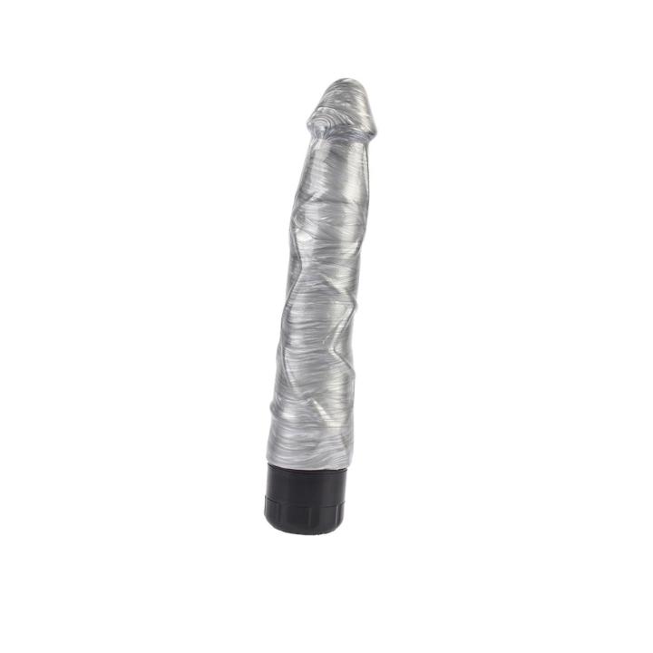 Srebrny wibrator realistyczny 22,5 cm – naturalne PVC