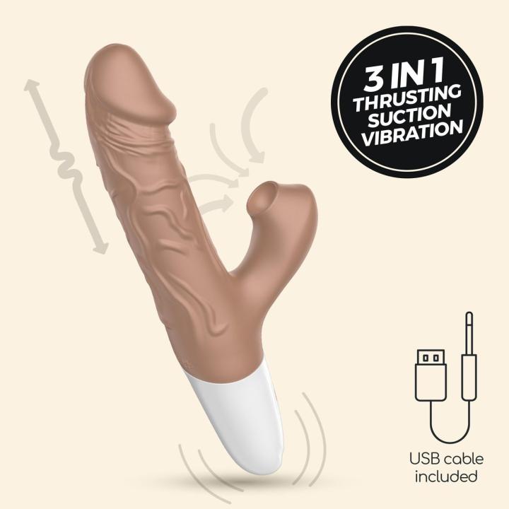 Realistyczny wibrator z posuwem i ssaniem 22,5 cm | Wodoodporny USB