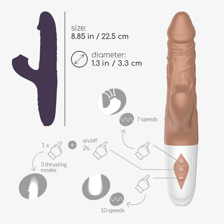 Realistyczny wibrator z posuwem i ssaniem 22,5 cm | Wodoodporny USB