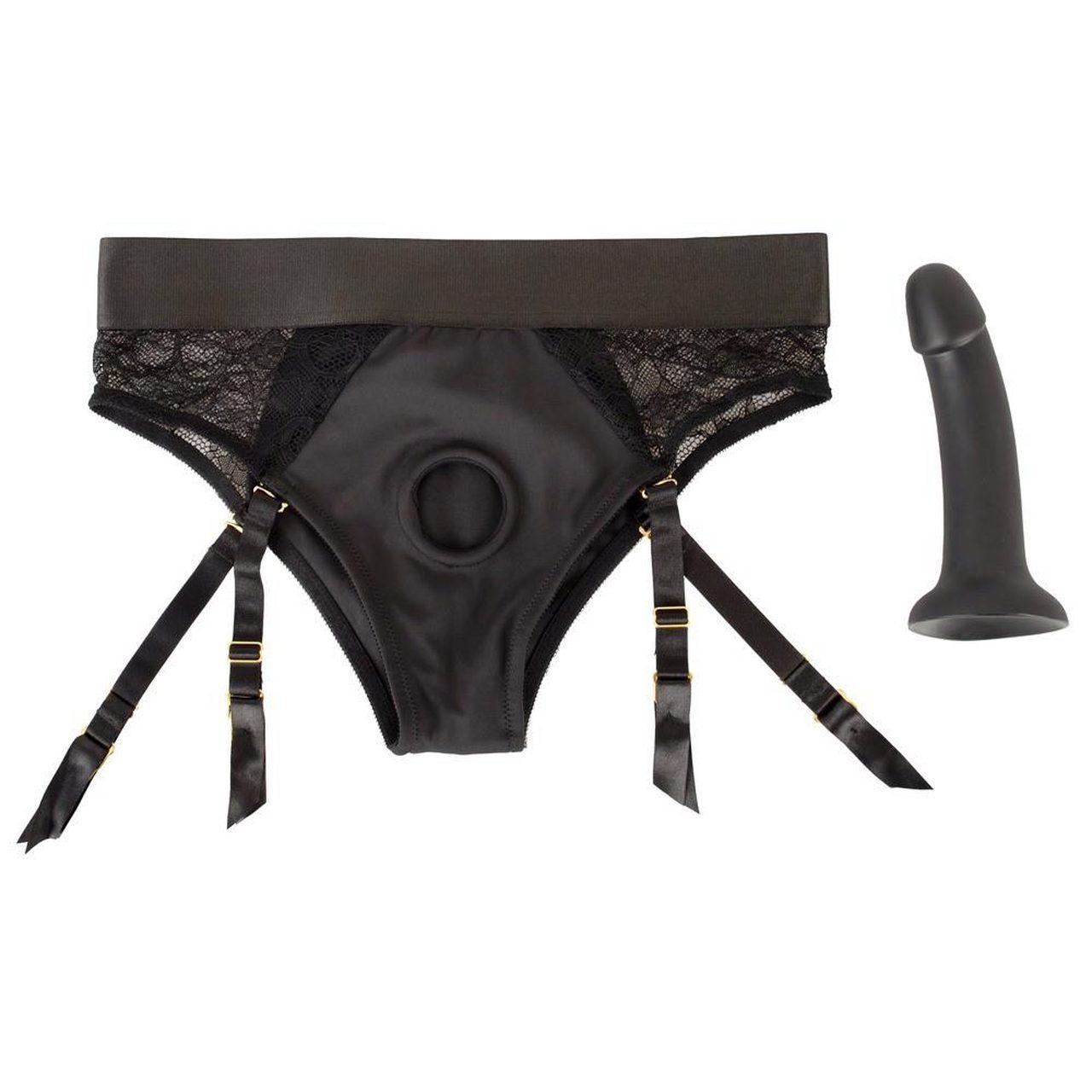 Koronkowy strap-on z dildo 17,5 cm z przyssawką | Loris.pl