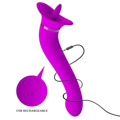 Stymulator z lizaniem i wibracjami 12+12 | Wodoodporny | Ładowanie USB