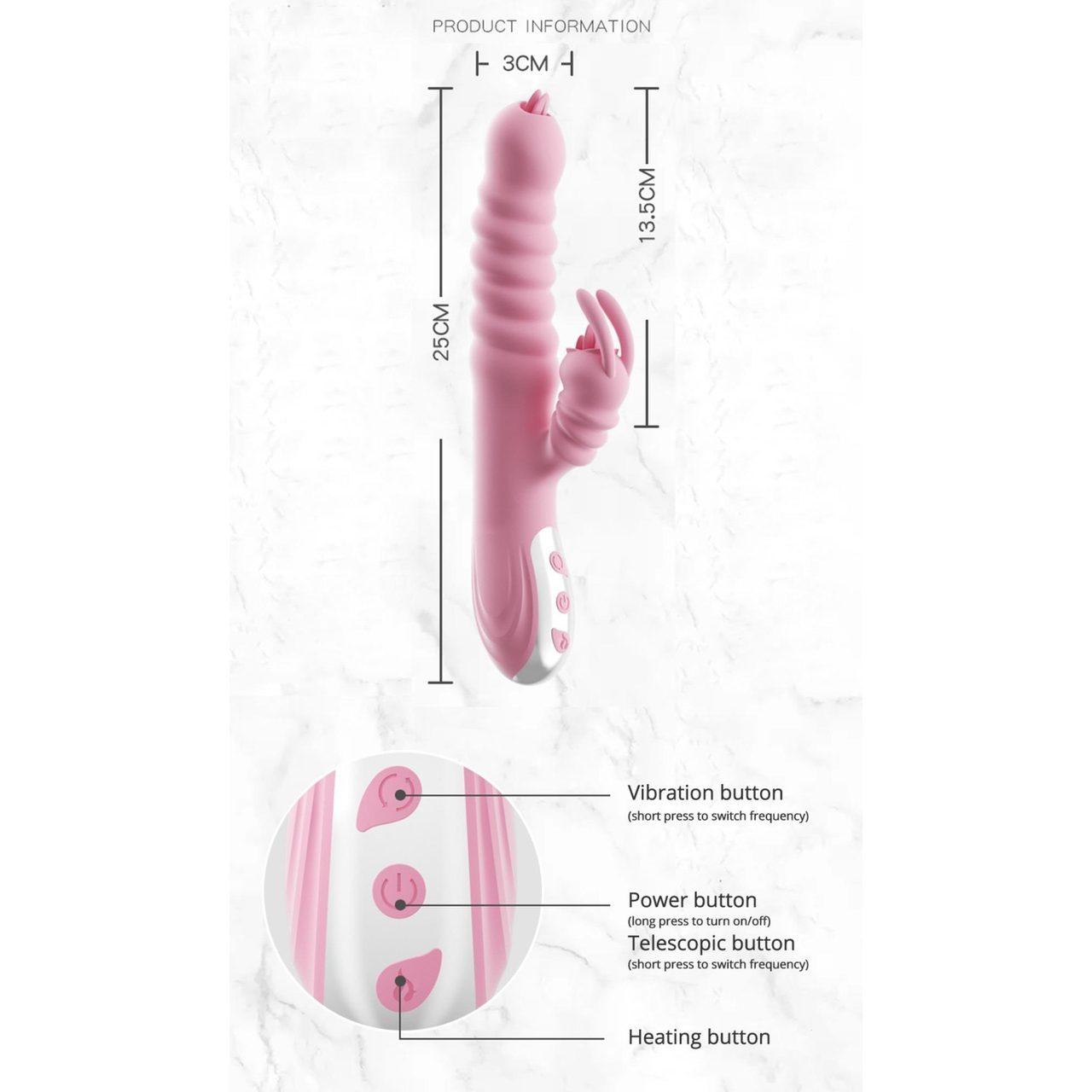 Różowy wibrator króliczek 2w1 USB z języczkiem | 20 trybów | Loris.pl