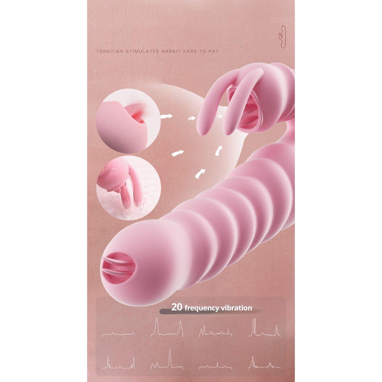 Różowy wibrator króliczek 2w1 USB z języczkiem | 20 trybów | Loris.pl