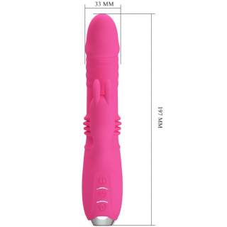 Różowy silikonowy wibrator króliczek z funkcją pchania - 23 cm