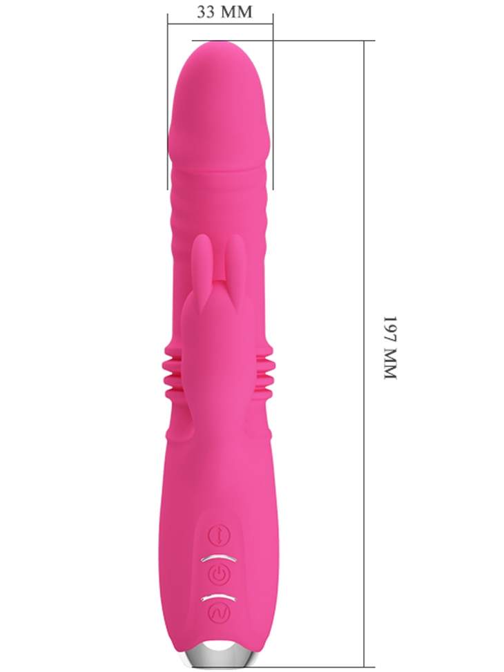 Różowy silikonowy wibrator króliczek z funkcją pchania – 23 cm