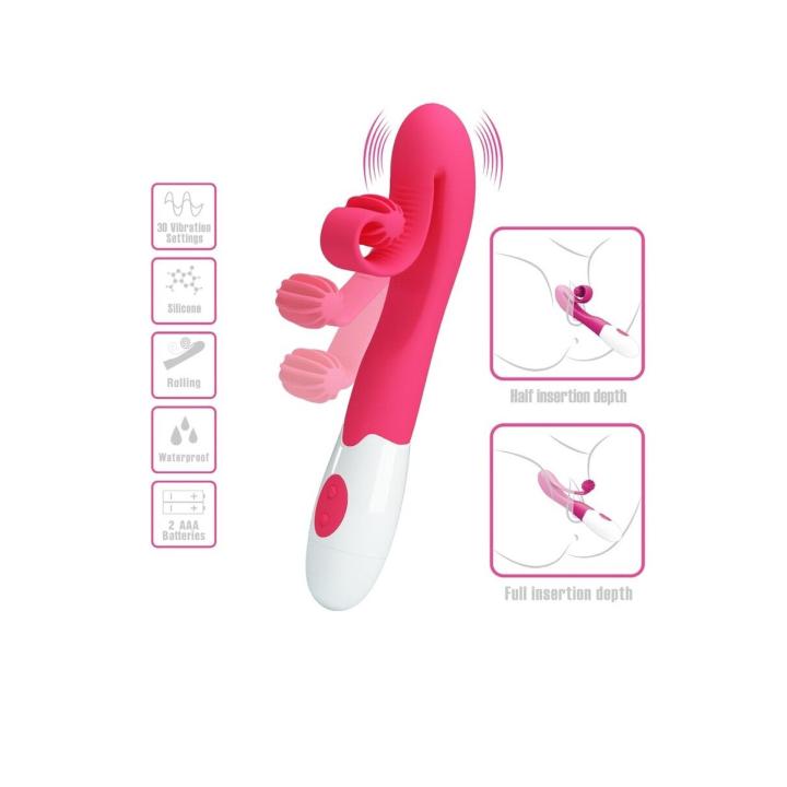 Różowy wibrator i stymulator 30 trybów | Teksturowana główka | Loris.pl