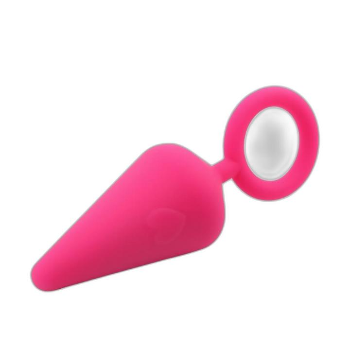 Różowy plug analny z silikonu z uchwytem O-ring | Loris.pl