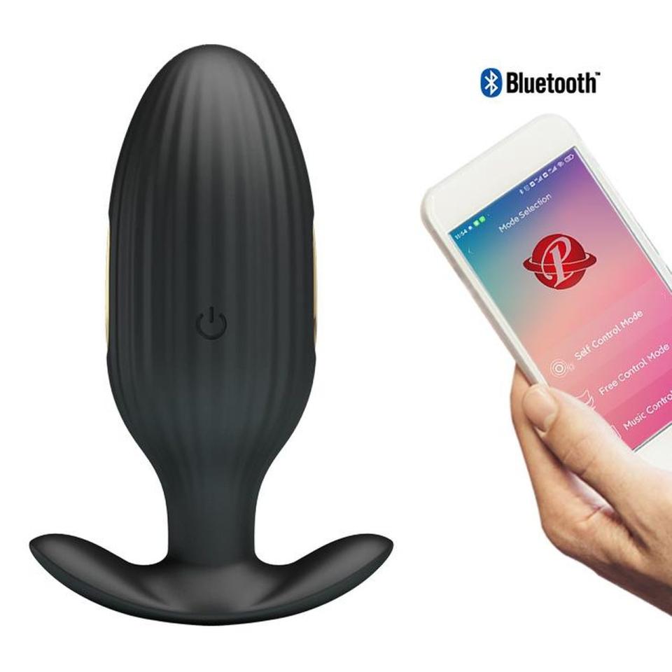 Czarny plug analny z aplikacją, 12 trybów wibracji i e-stymulacją
