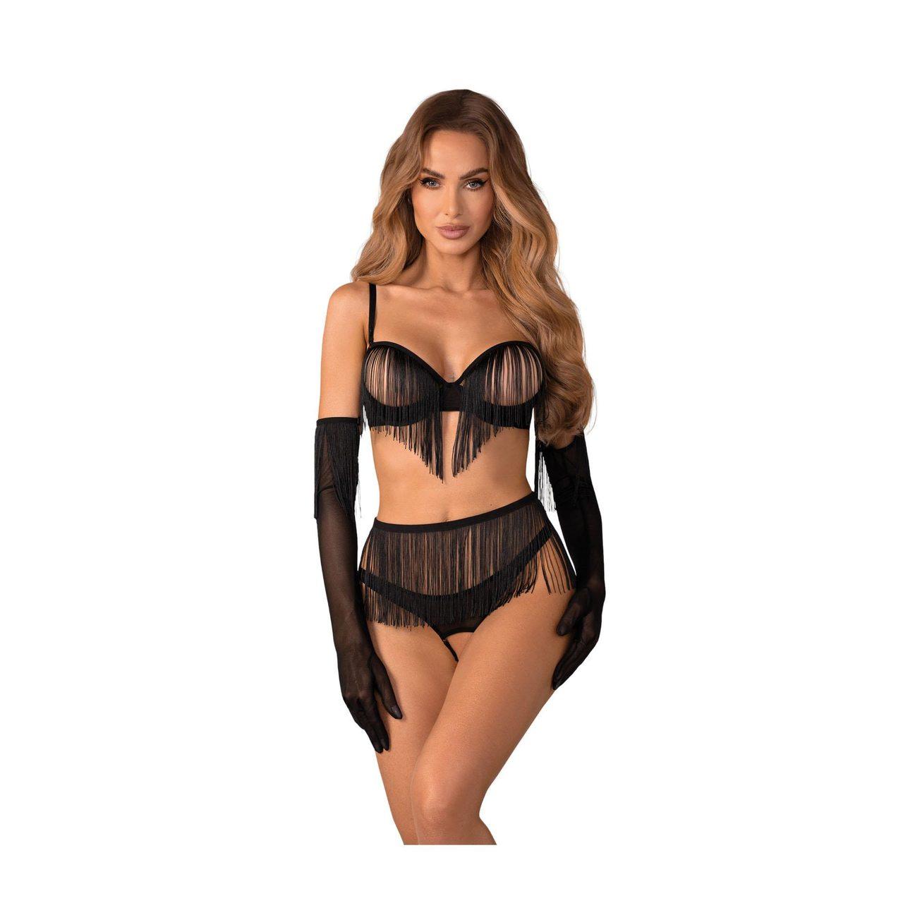 Obsessive Rossay Black 4-częściowy komplet open S/M | Loris.pl