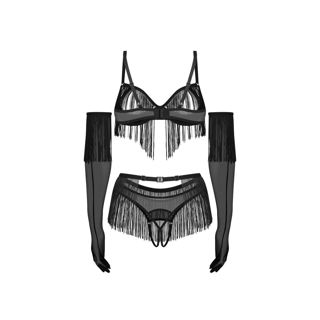 Obsessive Rossay Black 4-częściowy komplet open S/M | Loris.pl