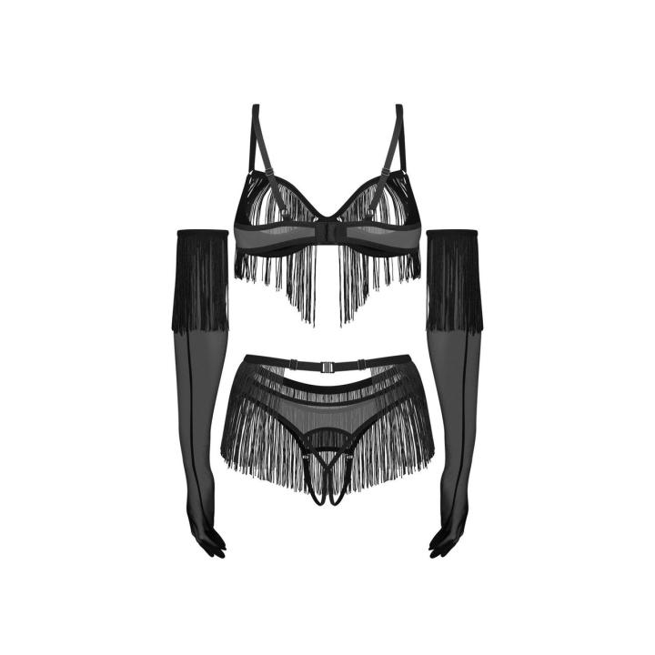 Obsessive Rossay Black 4-częściowy komplet open S/M