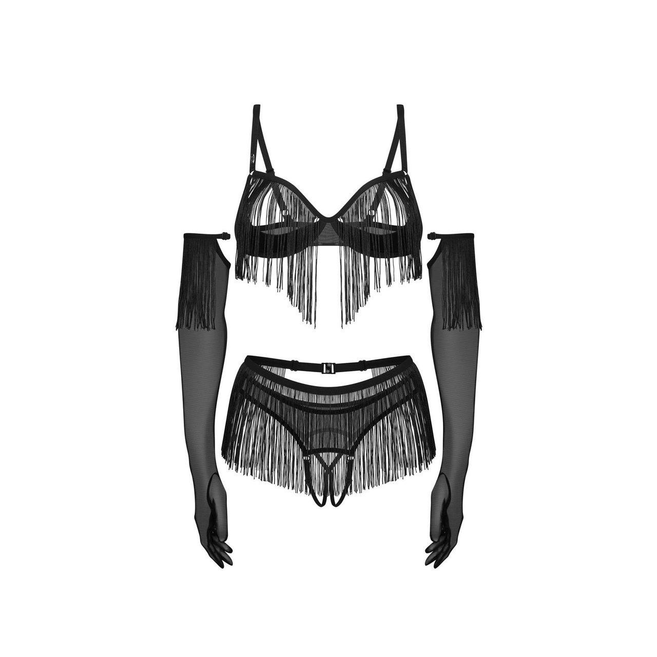 Obsessive Rossay Black 4-częściowy komplet open S/M | Loris.pl