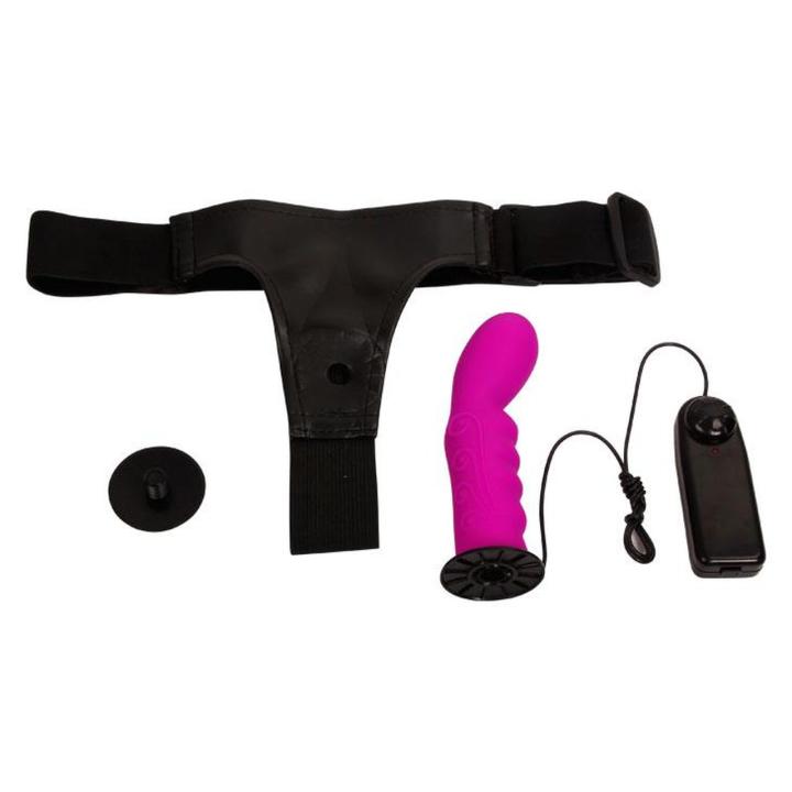 Strap-on z wibracją i pilotem – silikonowy z uprzężą