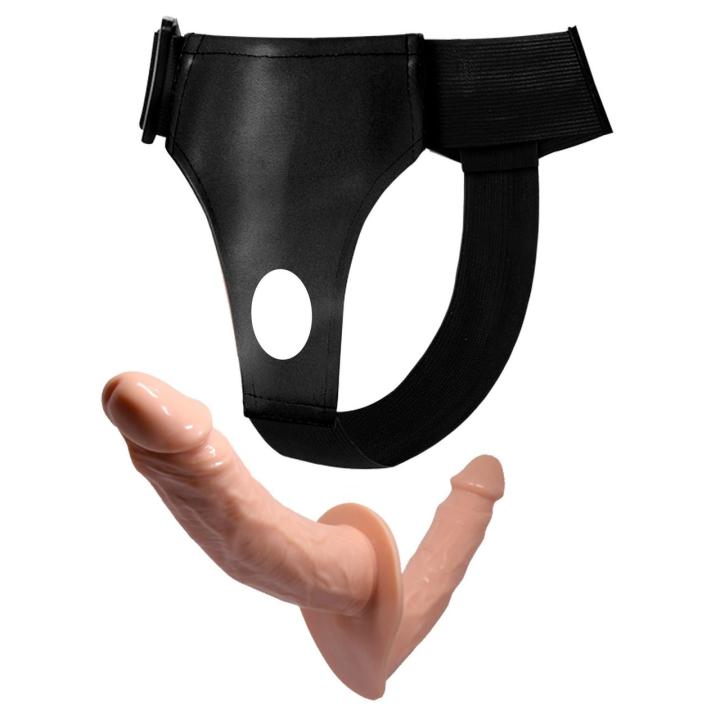 Podwójne dildo strap-on bez wibracji 18,0/15,0 cm | Regulowana uprząż