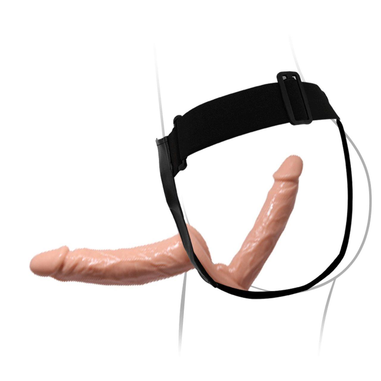 Podwójne dildo strap-on bez wibracji 18,0/15,0 cm | Regulowana uprząż