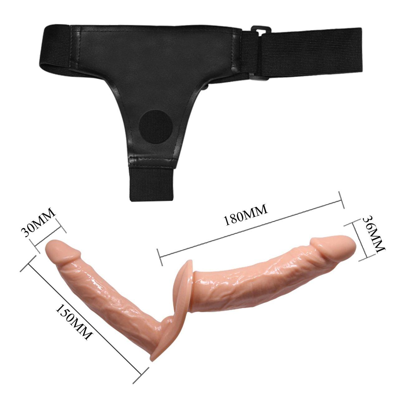 Podwójne dildo strap-on bez wibracji 18,0/15,0 cm | Regulowana uprząż