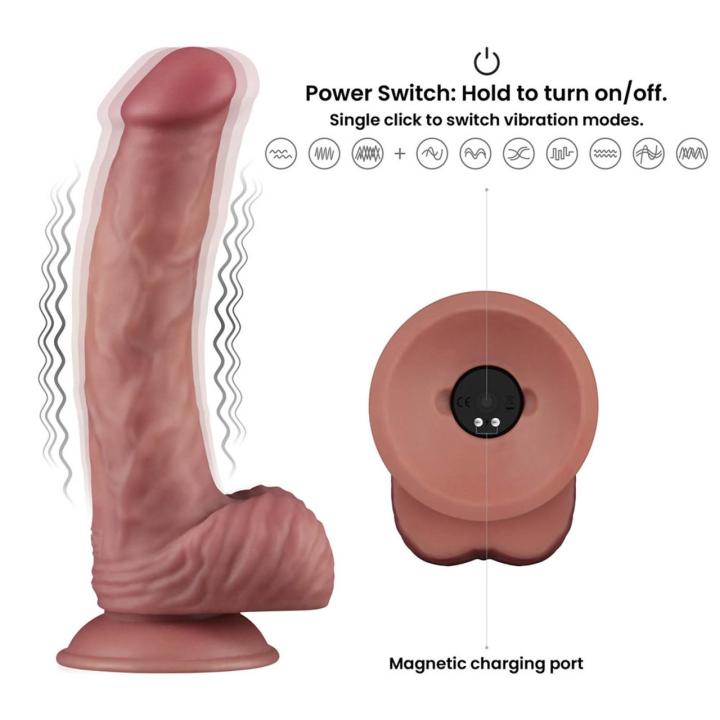Realistyczne dildo wibrujące 22,8 cm z przyssawką | 10 trybów