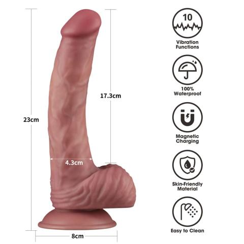Realistyczne dildo wibrujące 22,8 cm z przyssawką | 10 trybów