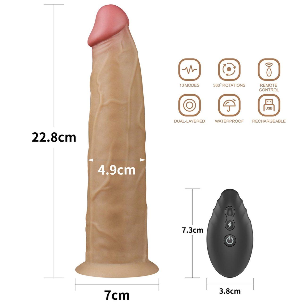 Realistyczne dildo rotacyjne 22,9 cm z pilotem i wibracjami | Loris.pl