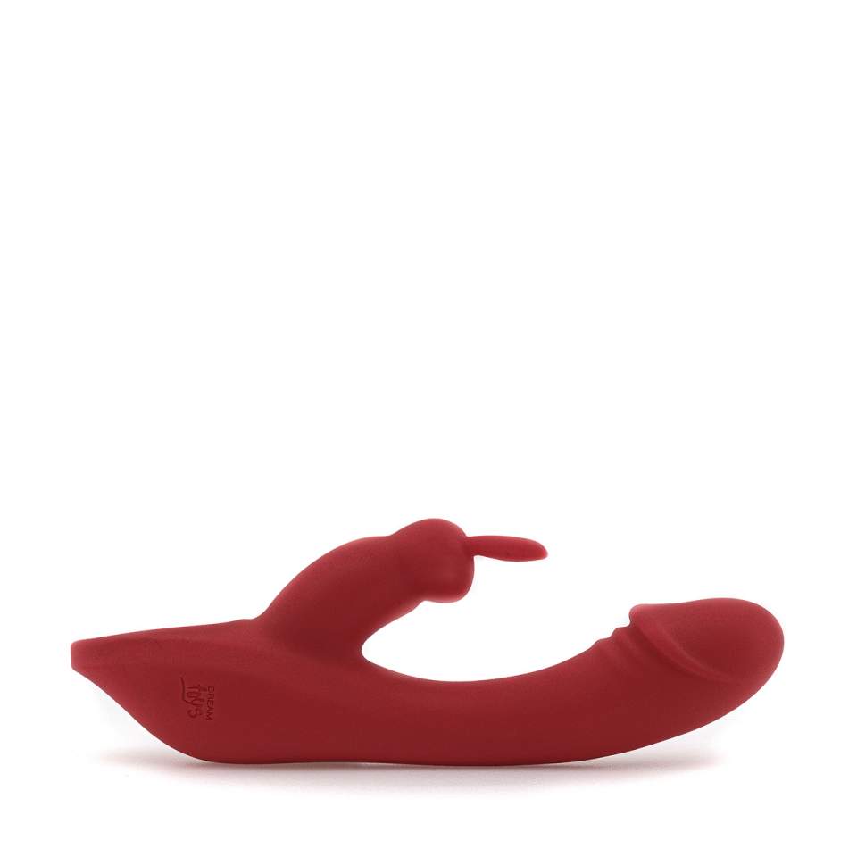 Czerwony silikonowy wibrator króliczek z funkcją stymulacji łechtaczki