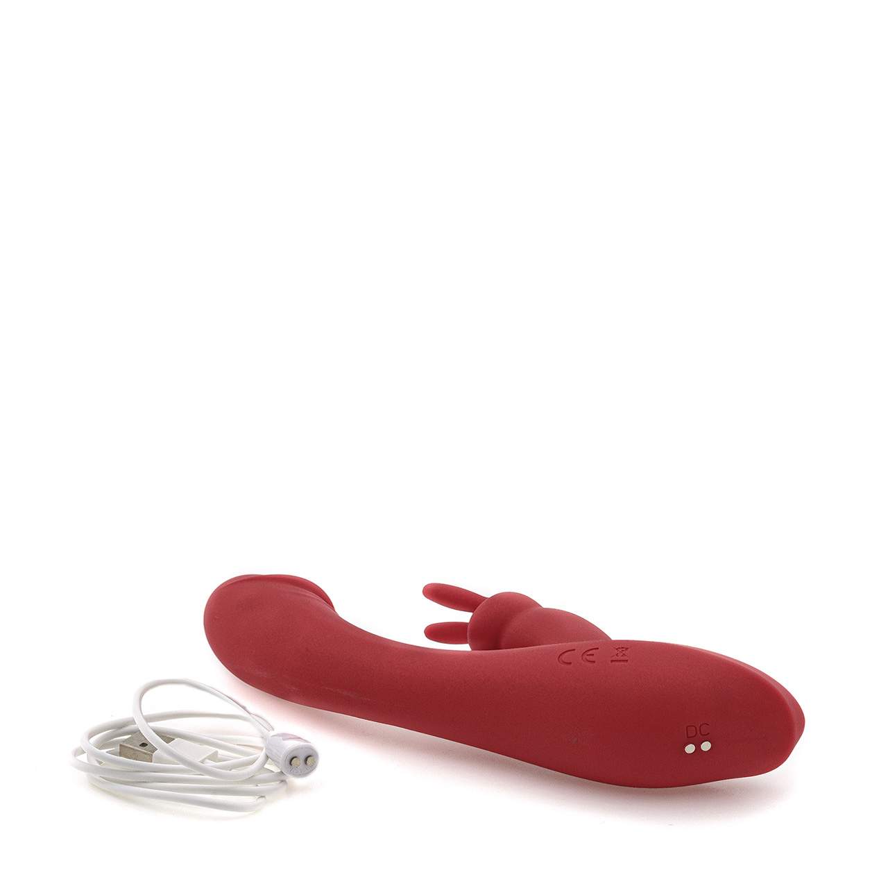Czerwony silikonowy wibrator króliczek z funkcją stymulacji łechtaczki