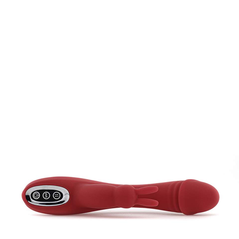 Czerwony silikonowy wibrator króliczek z funkcją stymulacji łechtaczki