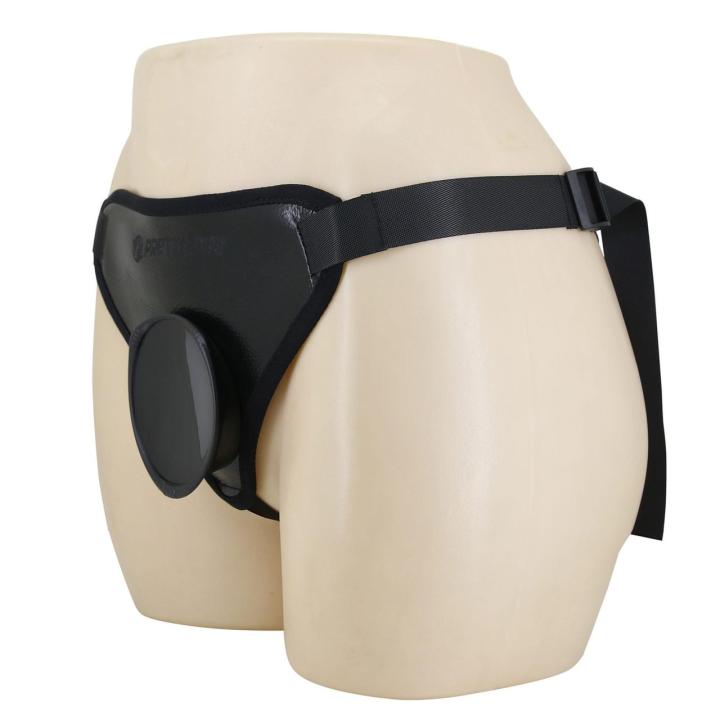 Czarne majtki harness strap-on z O-ringiem | Uniwersalne mocowanie