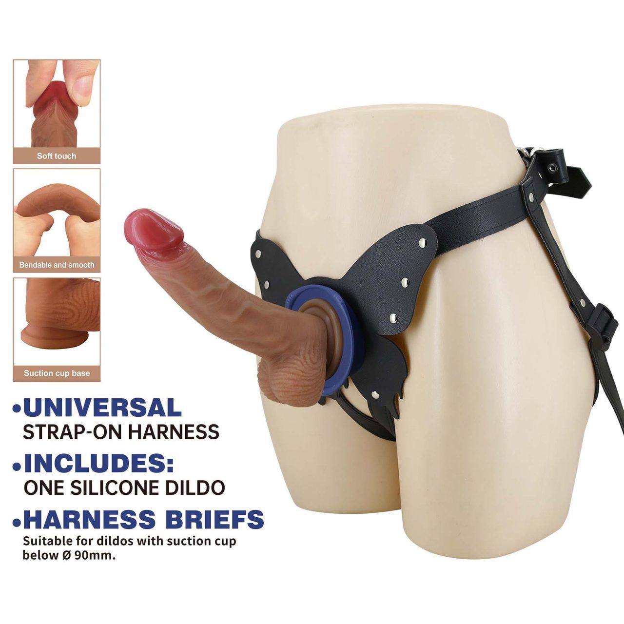 Strap-on z uprzężą i silikonowym dildo 16,0 cm | Bez wibracji | Loris.pl