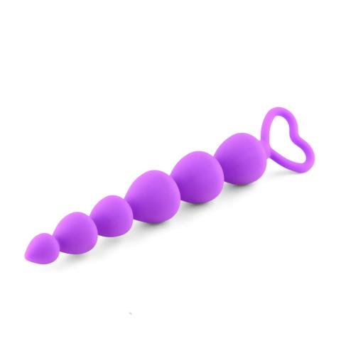 Purpurowe koraliki analne 17 cm z serduszkiem - silikonowe