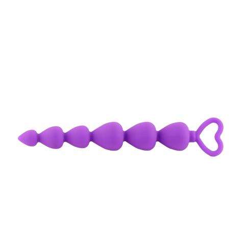 Purpurowe koraliki analne 17 cm z serduszkiem - silikonowe
