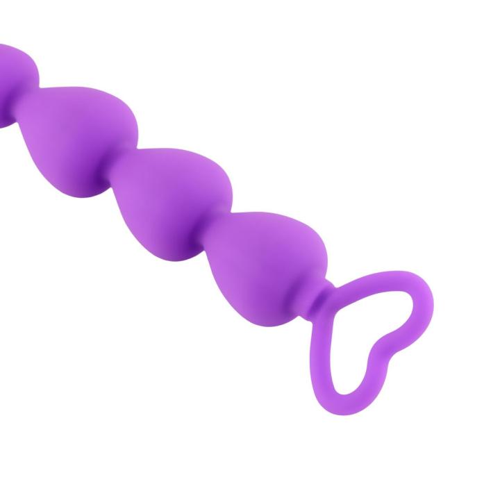 Purpurowe koraliki analne 17 cm z serduszkiem - silikonowe