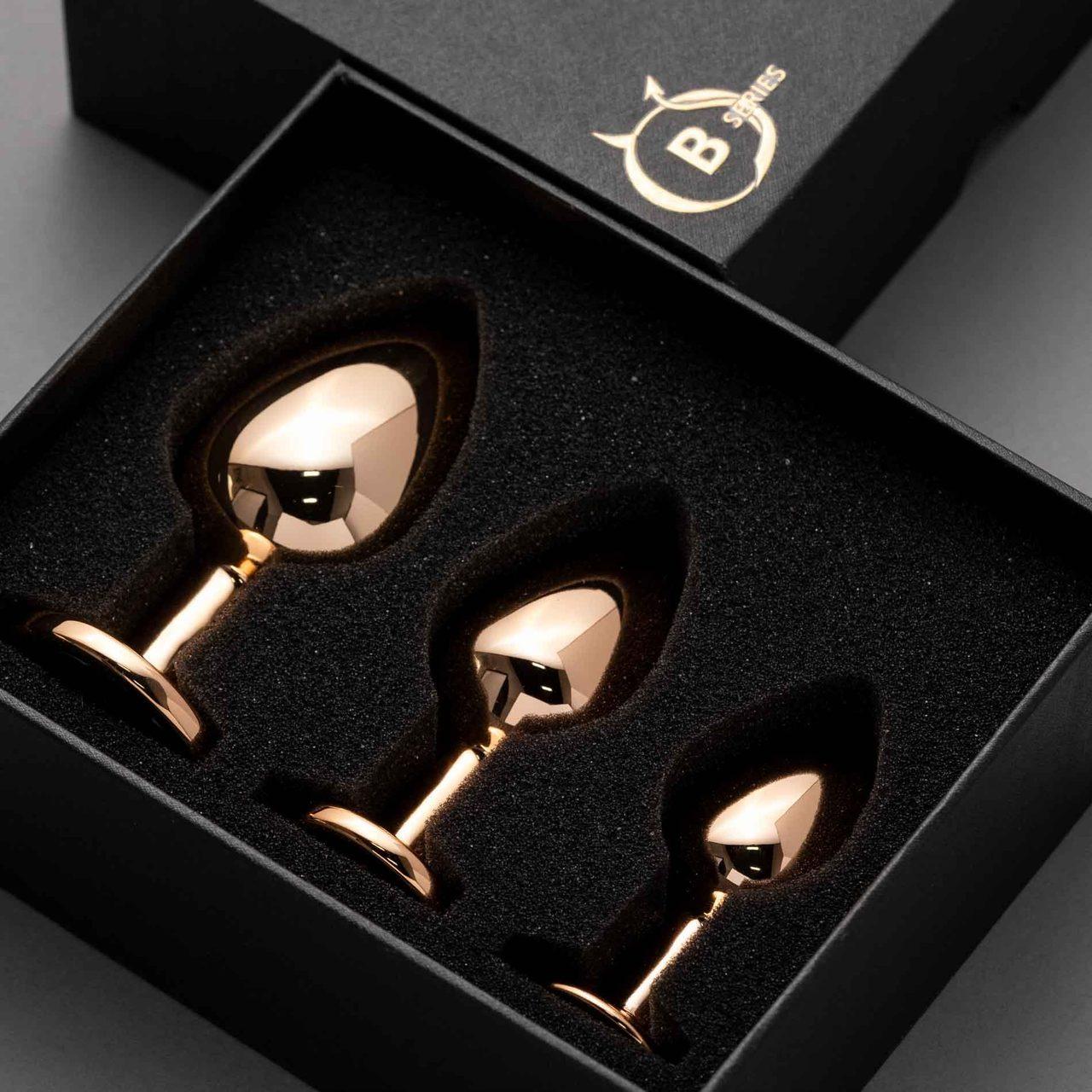 Zestaw korków analnych red gold z kryształami 3 szt. | Stal nierdzewna