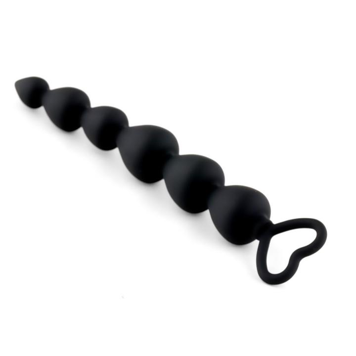 Koraliki analne silikonowe 17 cm z sercem – czarne