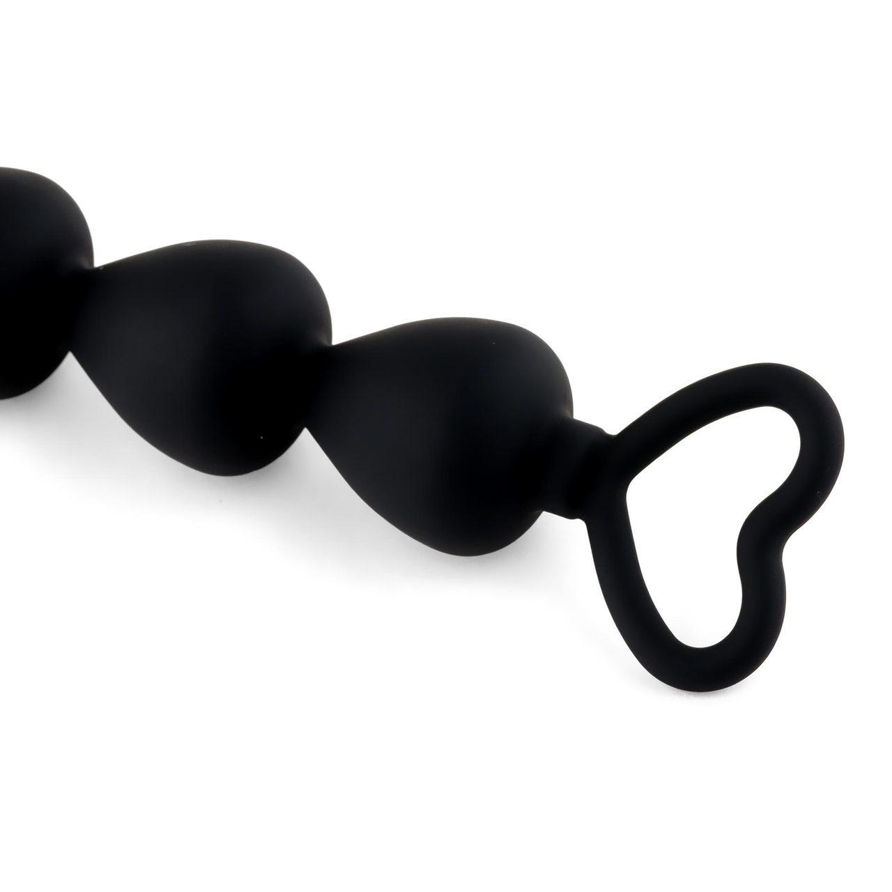 Koraliki analne silikonowe 17 cm z sercem – czarne | Loris.pl