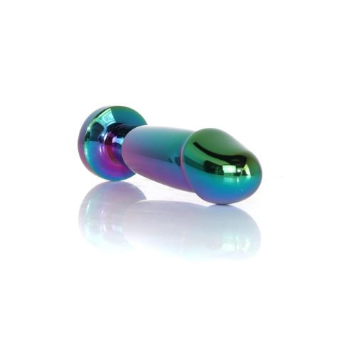 Tęczowy metalowy plug analny z kryształkiem 10,2 cm