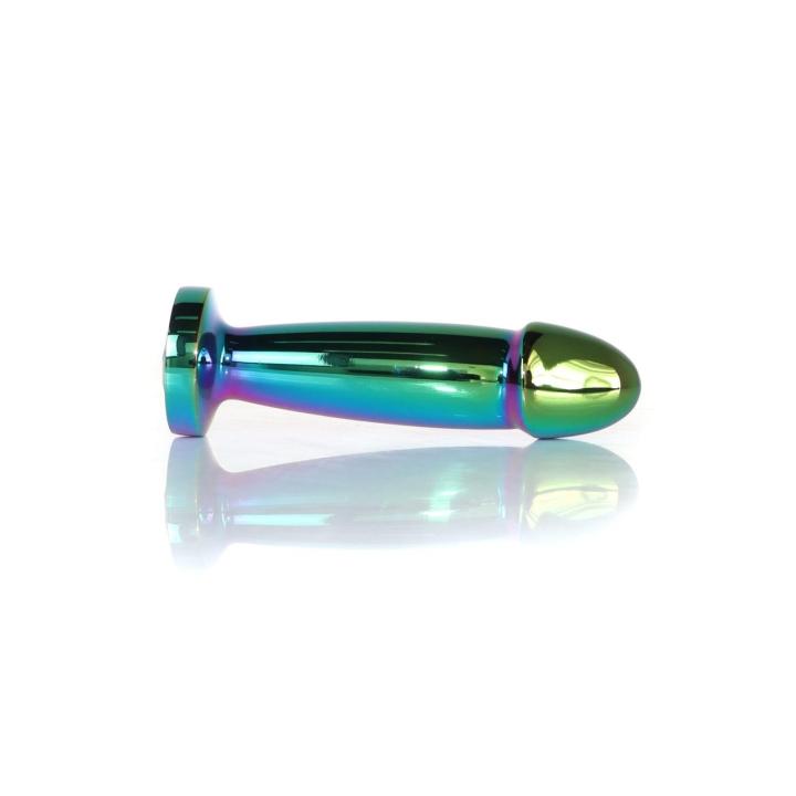 Tęczowy metalowy plug analny z kryształkiem 10,2 cm