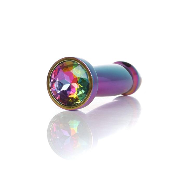 Tęczowy metalowy plug analny z kryształkiem 10,2 cm