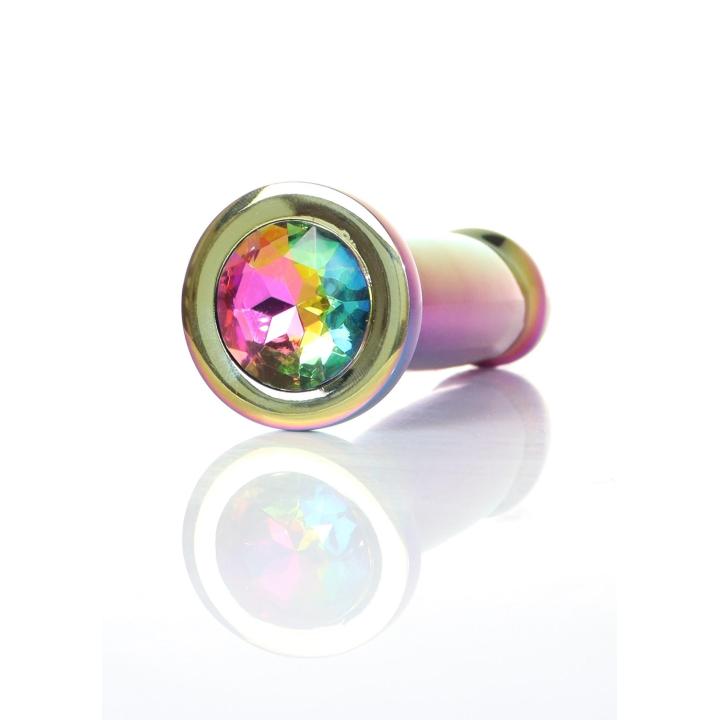 Tęczowy metalowy plug analny z kryształkiem 10,2 cm