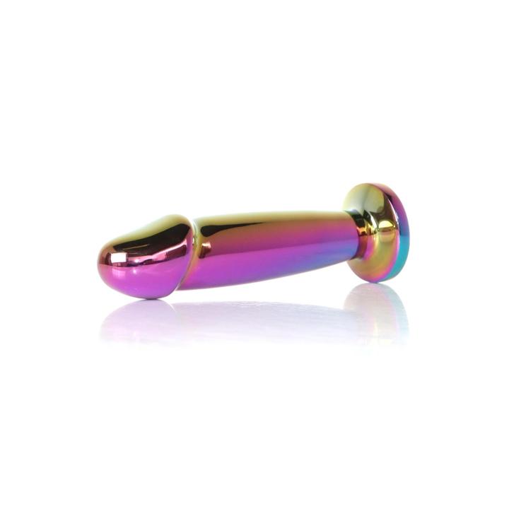 Tęczowy metalowy plug analny z kryształkiem 10,2 cm