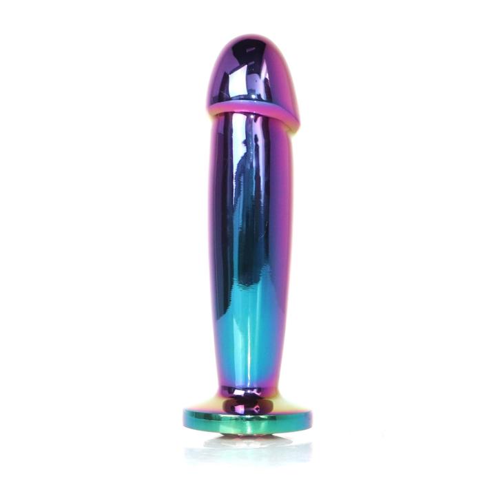 Tęczowy metalowy plug analny z kryształkiem 10,2 cm