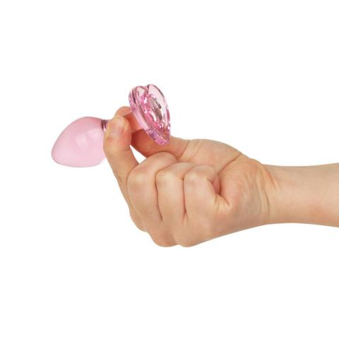 Różowy szklany korek analny 7,2 cm z serduszkową podstawą